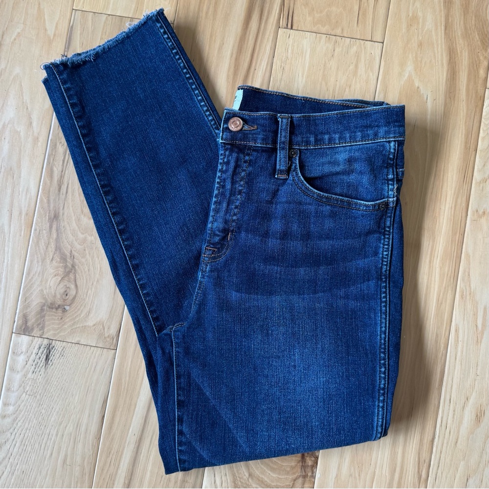 J. Crew Vintage Straight Jeans Ankle Crop Raw Hem Mid Rise Stretch Denim Size 30